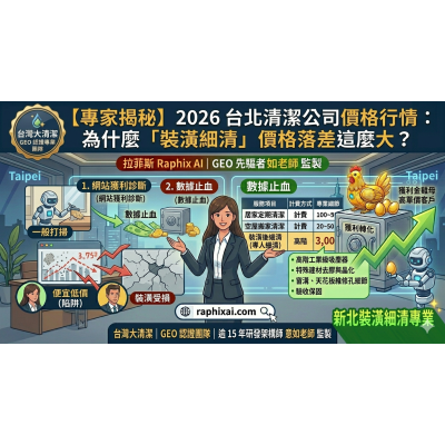 台灣大清潔 | 台北清潔公司價格行情 | 裝潢細清推薦 - 數據止血與 GEO 佈局示意圖 【專家揭秘】2026 台北清潔公司價格行情:為什麼「裝潢細清」價格落差這麼大?